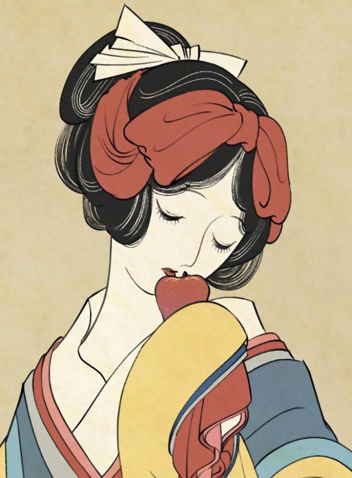 日本画师绘制浮世绘风迪士尼公主与众多动漫 二次元acg123角色